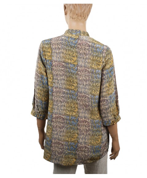 Short Silk Shirt - Mustard and Grey Abstract