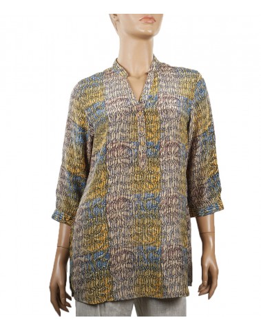 Short Silk Shirt - Mustard and Grey Abstract