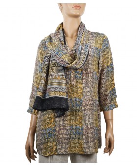 Short Silk Shirt - Mustard and Grey Abstract