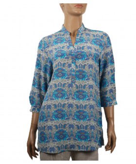 Short Silk Shirt - Blue Floral