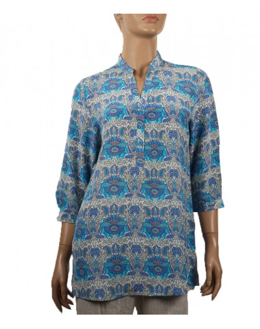 Short Silk Shirt - Blue Floral