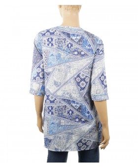 Embroidered Casual Kurti - Blue Triangles
