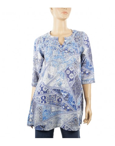 Embroidered Casual Kurti - Blue Triangles