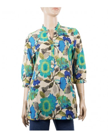 Casual  Kurti - Blue and Green Floral