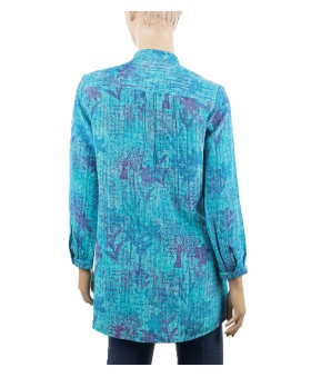  Long Silk Shirt - Turquoise Forest