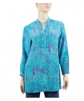  Long Silk Shirt - Turquoise Forest