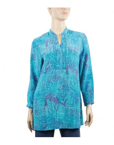  Long Silk Shirt - Turquoise Forest