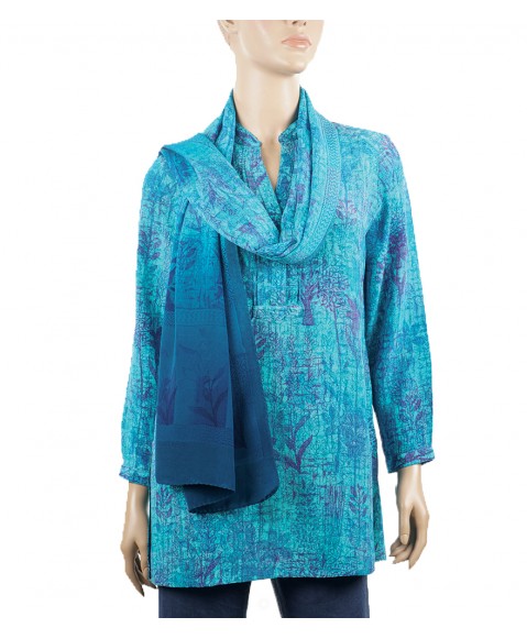  Long Silk Shirt - Turquoise Forest