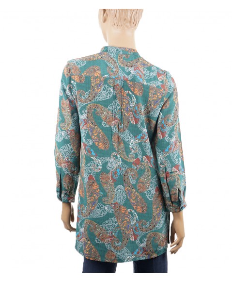  Long Silk Shirt - Dark Green Paisley