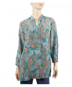  Long Silk Shirt - Dark Green Paisley