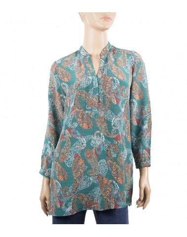  Long Silk Shirt - Dark Green Paisley