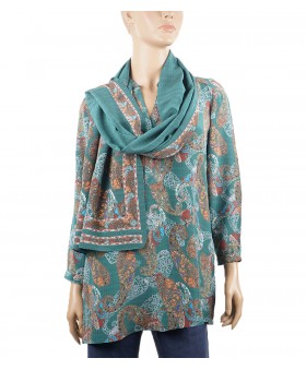  Long Silk Shirt - Dark Green Paisley