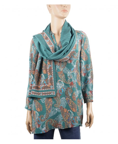  Long Silk Shirt - Dark Green Paisley