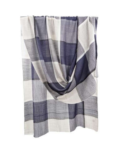 Printed Stole - Grey and Navy Blue Checks