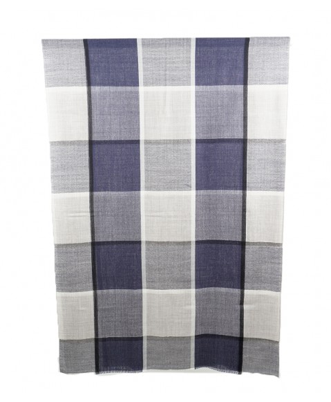 Printed Stole - Grey and Navy Blue Checks
