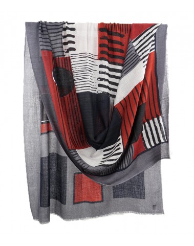 Printed Stole - Black and Red Purple Patch