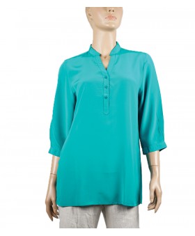 Plain Short Silk Shirt - Green