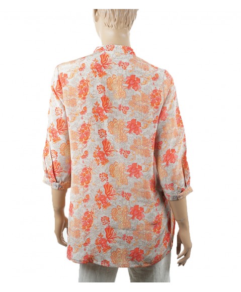 Short Silk Shirt  - Orange Flowers
