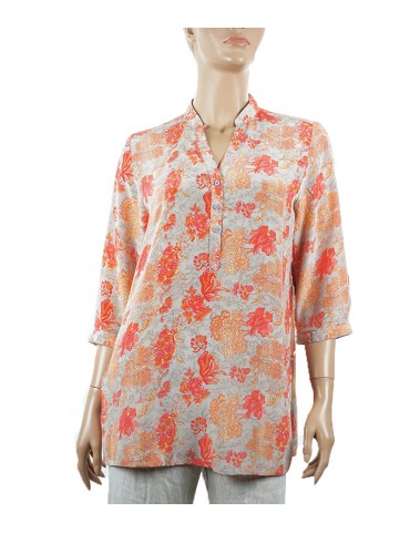 Short Silk Shirt  - Orange Flowers