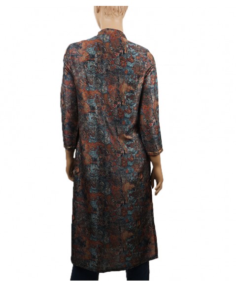 Embroidered Tunic - Viscose Blue and Brown Distressed