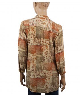 Long Silk Shirt - Beige Patchwork