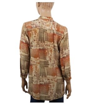 Long Silk Shirt - Beige Patchwork