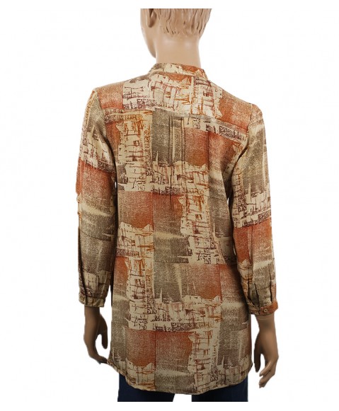 Long Silk Shirt - Beige Patchwork