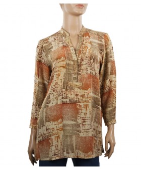Long Silk Shirt - Beige Patchwork