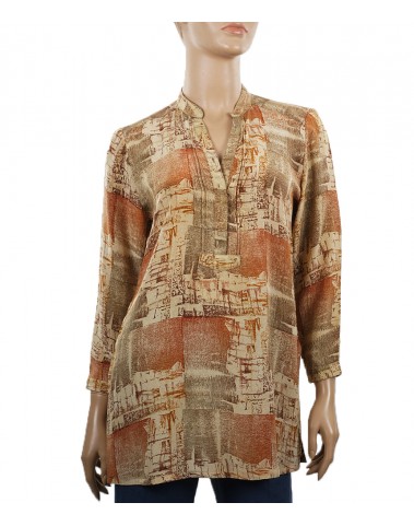 Long Silk Shirt - Beige Patchwork