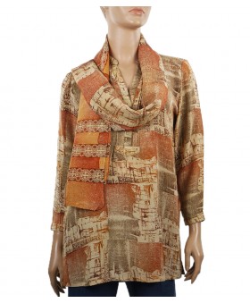 Long Silk Shirt - Beige Patchwork