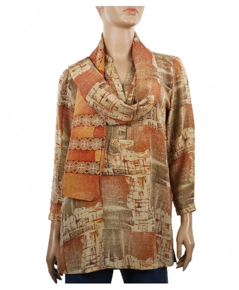 Long Silk Shirt - Beige Patchwork