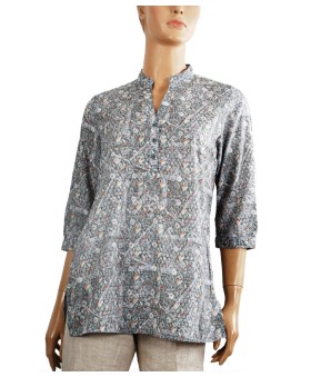 Casual Kurti - Grey Leaf Prints