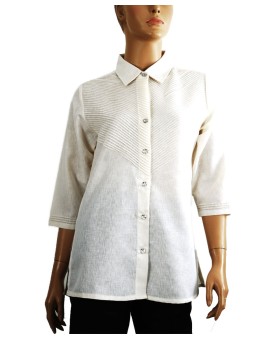 Casual Kurti - Off White Full Pin tuck With Diamond Buttons