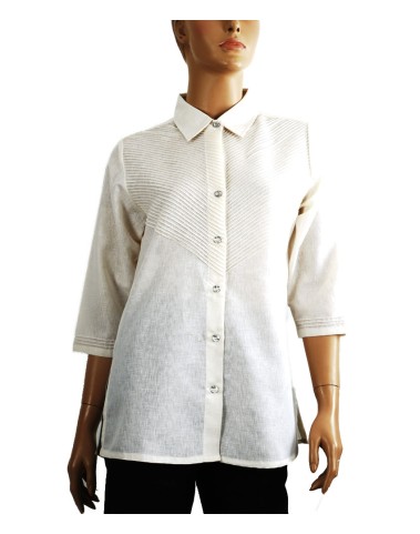 Casual Kurti - Off White Full Pin tuck With Diamond Buttons