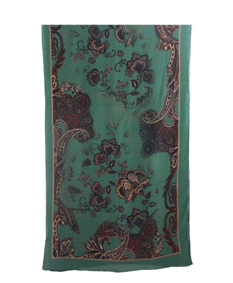 Crepe Silk Scarf - Green Floral