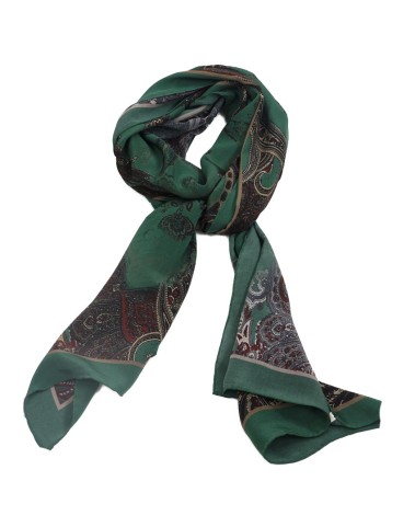 Crepe Silk Scarf - Green Floral