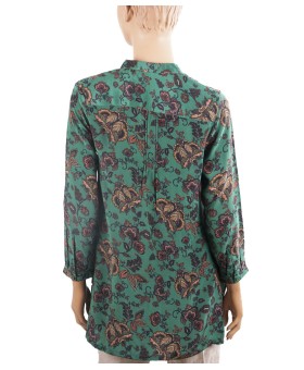 Long Silk Shirt - Green Floral