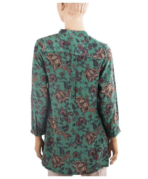 Long Silk Shirt - Green Floral