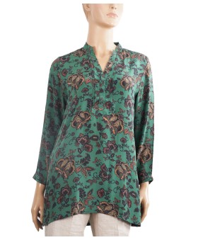 Long Silk Shirt - Green Floral