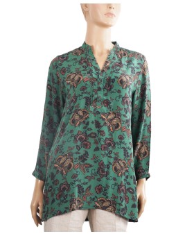 Long Silk Shirt - Green Floral
