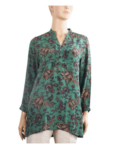 Long Silk Shirt - Green Floral