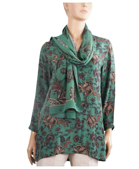 Long Silk Shirt - Green Floral