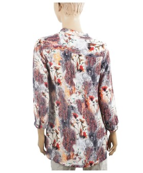 Long Silk Shirt - Orange Rust With Paisley And Flowers