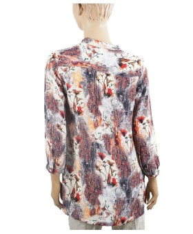 Long Silk Shirt - Orange Rust With Paisley And Flowers