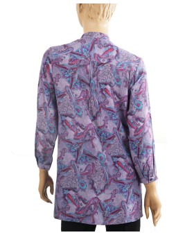 Long Silk Shirt - Lavender Paisley