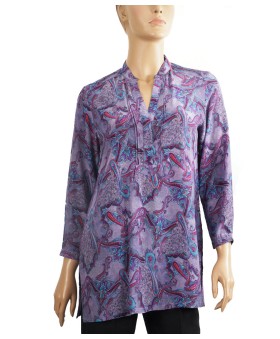 Long Silk Shirt - Lavender Paisley