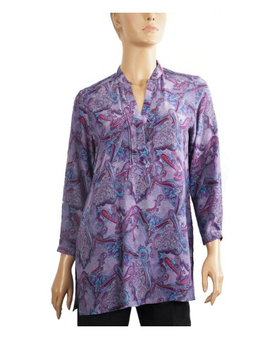 Long Silk Shirt - Lavender Paisley