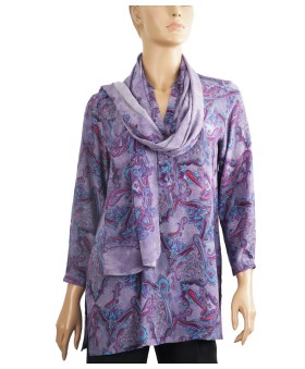 Long Silk Shirt - Lavender Paisley