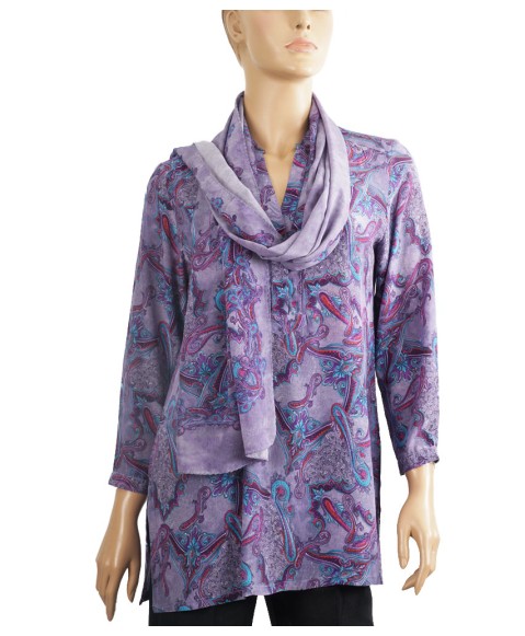 Long Silk Shirt - Lavender Paisley