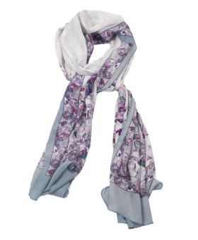 Crepe Silk Scarf - Shocking Blue With Pink Paisley